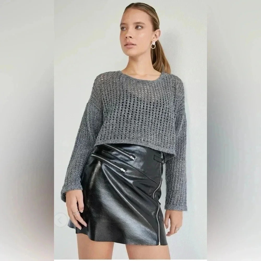 Francesca's Black Faux Leather Mini Skirt Small